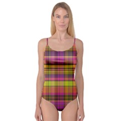 Pink Yellow Madras Plaid Camisole Leotard  by SpinnyChairDesigns