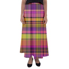 Pink Yellow Madras Plaid Flared Maxi Skirt by SpinnyChairDesigns