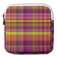 Pink Yellow Madras Plaid Mini Square Pouch by SpinnyChairDesigns