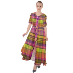 Pink Yellow Madras Plaid Waist Tie Boho Maxi Dress by SpinnyChairDesigns