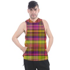 Pink Yellow Madras Plaid Men s Sleeveless Hoodie by SpinnyChairDesigns