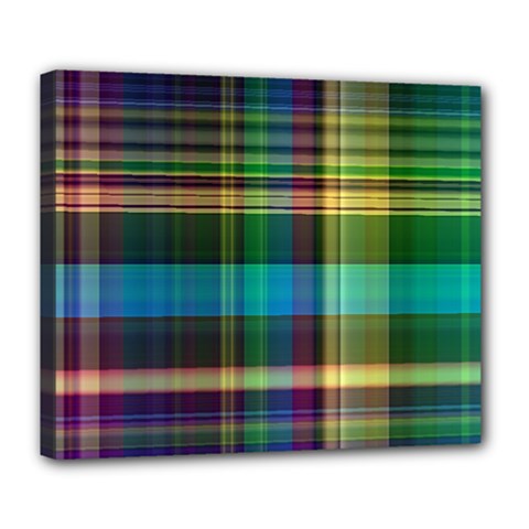 Colorful Madras Plaid Deluxe Canvas 24  X 20  (stretched) by SpinnyChairDesigns