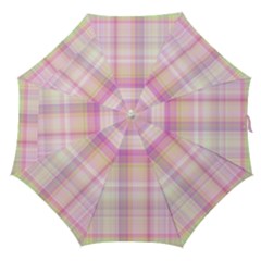 Pink Madras Plaid Straight Umbrellas by SpinnyChairDesigns