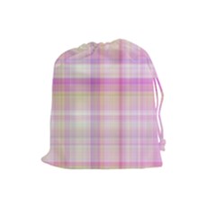 Pink Madras Plaid Drawstring Pouch (large) by SpinnyChairDesigns