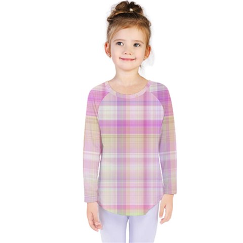 Pink Madras Plaid Kids  Long Sleeve Tee by SpinnyChairDesigns