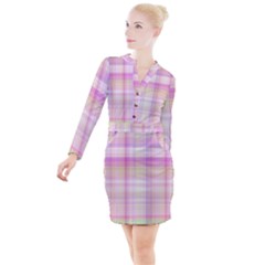 Pink Madras Plaid Button Long Sleeve Dress by SpinnyChairDesigns