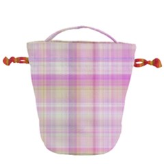 Pink Madras Plaid Drawstring Bucket Bag by SpinnyChairDesigns