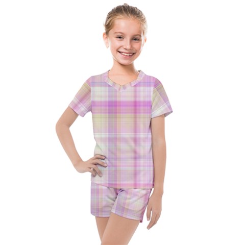 Pink Madras Plaid Kids  Mesh Tee And Shorts Set by SpinnyChairDesigns