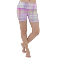 Pink Madras Plaid Lightweight Velour Yoga Shorts by SpinnyChairDesigns