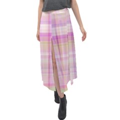 Pink Madras Plaid Velour Split Maxi Skirt by SpinnyChairDesigns