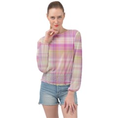 Pink Madras Plaid Banded Bottom Chiffon Top by SpinnyChairDesigns