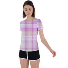 Pink Madras Plaid Back Circle Cutout Sports Tee by SpinnyChairDesigns