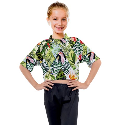 Flamingo Ropical Kids Mock Neck Tee by designsbymallika