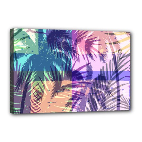 Purple Tropical Pattern Canvas 18  X 12  (stretched)