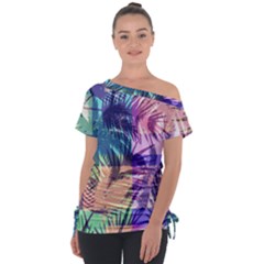 Purple Tropical Pattern Tie-Up Tee