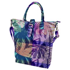 Purple Tropical Pattern Buckle Top Tote Bag