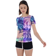 Purple Tropical Pattern Back Circle Cutout Sports Tee by designsbymallika