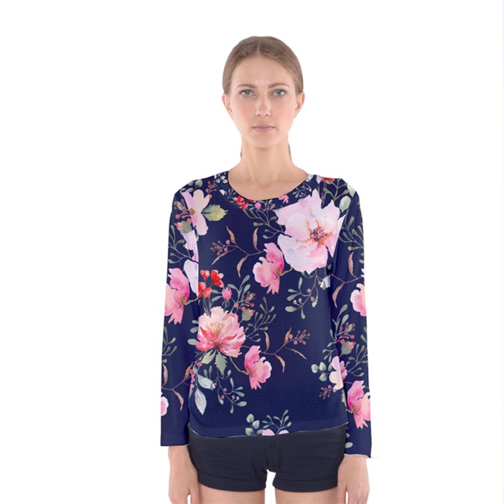 Printed Floral Pattern Women s Long Sleeve Tee