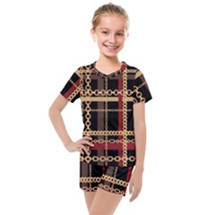 Red Black Checks Kids  Mesh Tee And Shorts Set