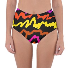 Multicolored Scribble Abstract Pattern Reversible High-waist Bikini Bottoms by dflcprintsclothing