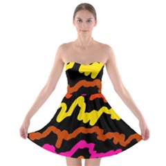 Multicolored Scribble Abstract Pattern Strapless Bra Top Dress by dflcprintsclothing
