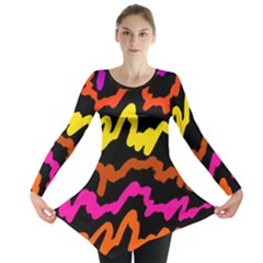 Multicolored Scribble Abstract Pattern Long Sleeve Tunic  by dflcprintsclothing