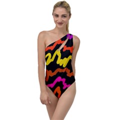 Multicolored Scribble Abstract Pattern To One Side Swimsuit by dflcprintsclothing