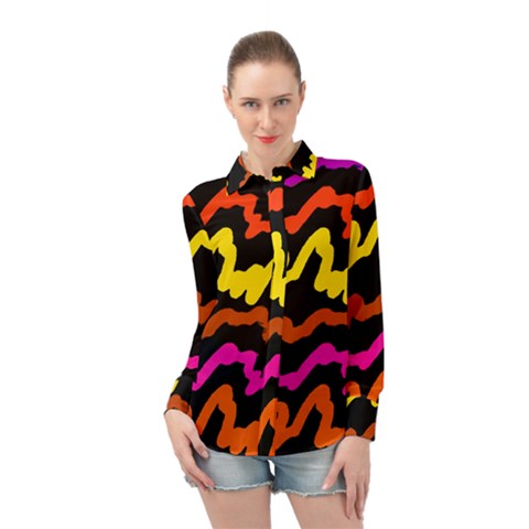 Multicolored Scribble Abstract Pattern Long Sleeve Chiffon Shirt by dflcprintsclothing
