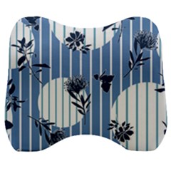 Stripes Blue White Velour Head Support Cushion by designsbymallika