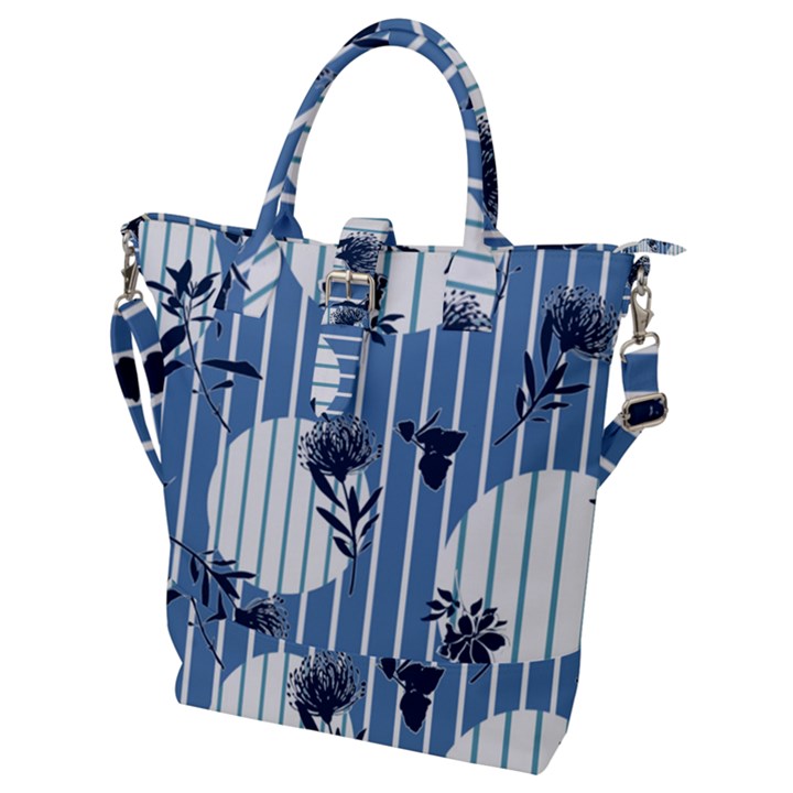 Stripes Blue White Buckle Top Tote Bag