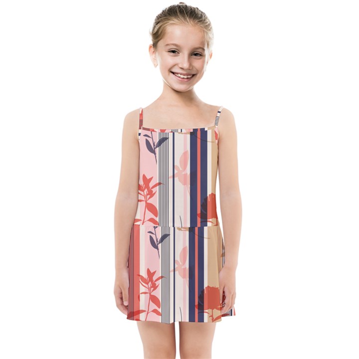 Stripies Orange Floral Pattern Kids  Summer Sun Dress