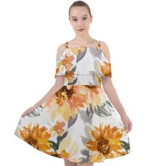 Sunflowers Cut Out Shoulders Chiffon Dress by Angelandspot