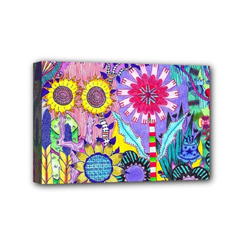 Double Sunflower Abstract Mini Canvas 6  X 4  (stretched) by okhismakingart