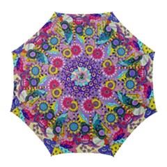 Double Sunflower Abstract Golf Umbrellas by okhismakingart