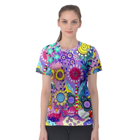 Double Sunflower Abstract Women s Sport Mesh Tee by okhismakingart