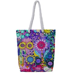 Double Sunflower Abstract Full Print Rope Handle Tote (small) by okhismakingart