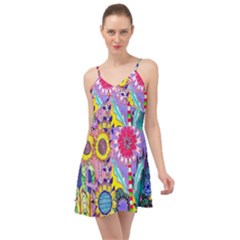 Double Sunflower Abstract Summer Time Chiffon Dress by okhismakingart