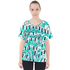 Doodle Art Minimal Drawing Pen V-neck Dolman Drape Top