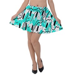 Doodle Art Minimal Drawing Pen Velvet Skater Skirt