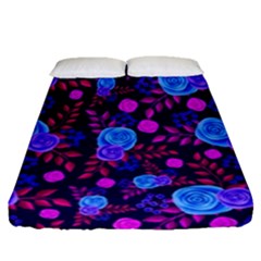 Backgroung Rose Purple Wallpaper Fitted Sheet (queen Size)