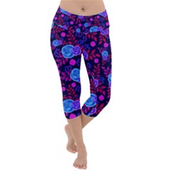 Backgroung Rose Purple Wallpaper Lightweight Velour Capri Yoga Leggings