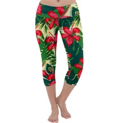 Floral Pink Flowers Capri Yoga Leggings by Mariart