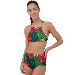 Floral Pink Flowers High Waist Tankini Set by Mariart