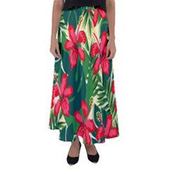Floral Pink Flowers Flared Maxi Skirt by Mariart