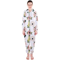 Flower White Pattern Floral Hooded Jumpsuit (ladies) 