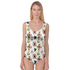 Flower White Pattern Floral Princess Tank Leotard 