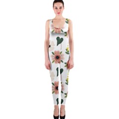 Flower White Pattern Floral One Piece Catsuit