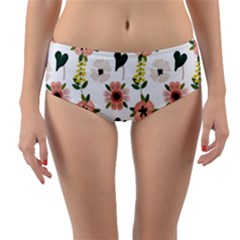 Flower White Pattern Floral Reversible Mid-waist Bikini Bottoms by Alisyart