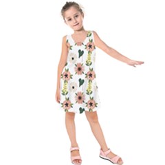 Flower White Pattern Floral Kids  Sleeveless Dress