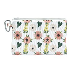 Flower White Pattern Floral Canvas Cosmetic Bag (large)